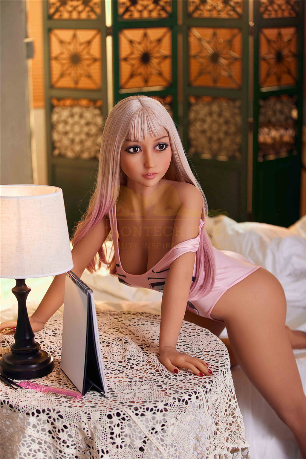Olga-154cm (5'05'')E-cup TPE Sex Doll Tempting Pink Jumpsuit - Irontech Doll