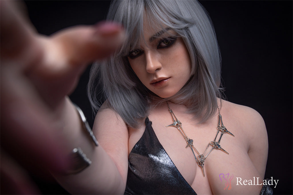 Thera-170cm(5'58'') D-Cup Full Silicone Bob Silver Leather Skirt Temptation Sex Doll -Real Lady Doll