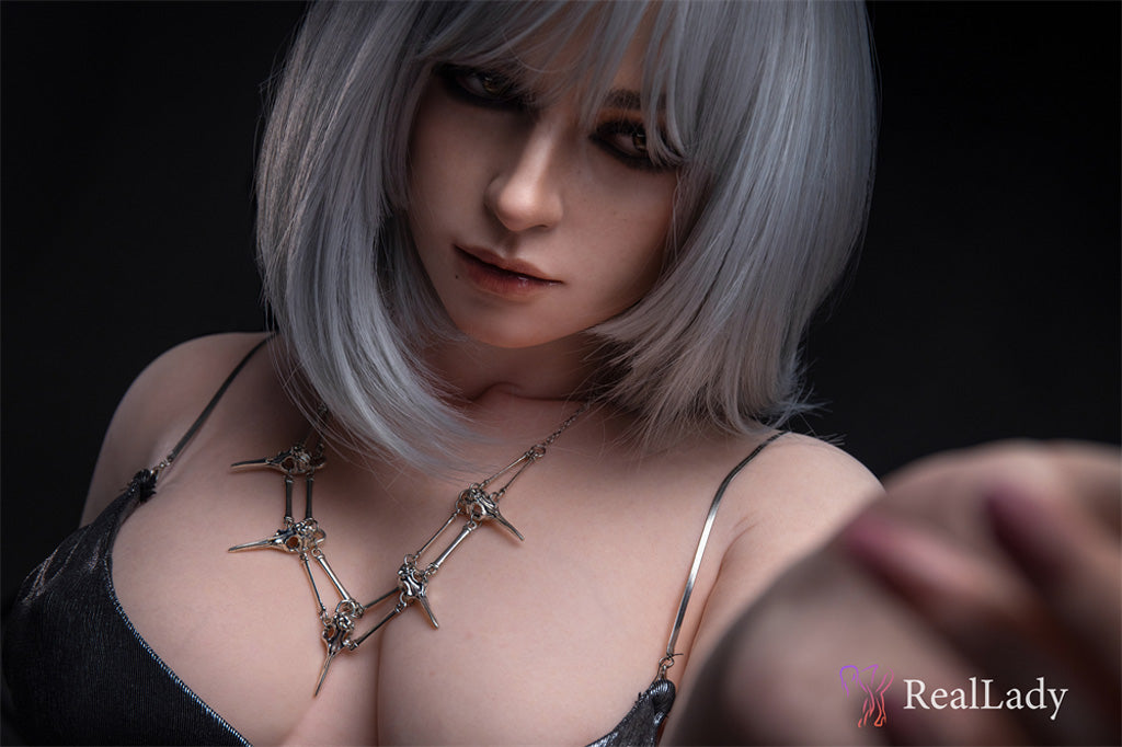 Thera-170cm(5'58'') D-Cup Full Silicone Bob Silver Leather Skirt Temptation Sex Doll -Real Lady Doll