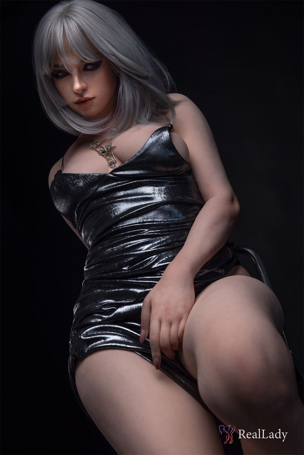 Thera-170cm(5'58'') D-Cup Full Silicone Bob Silver Leather Skirt Temptation Sex Doll -Real Lady Doll