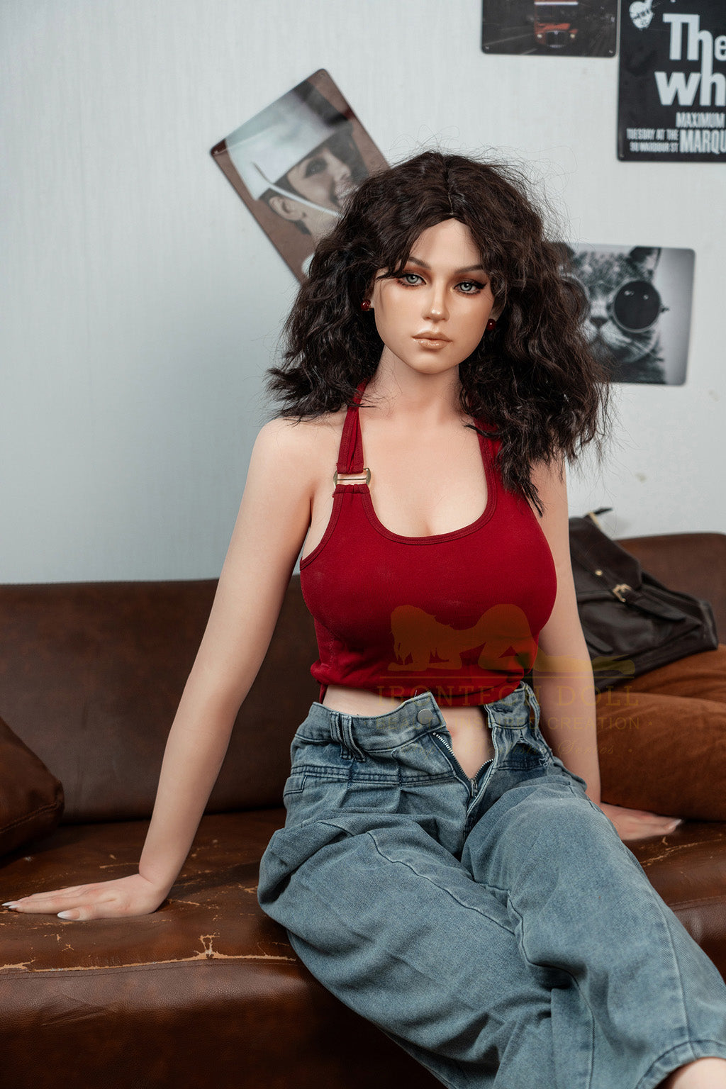 Flora-166cm(5'45")D-cup Full Silicone Curl Slim Waist Jean Girl Sex Doll- Irontech Doll