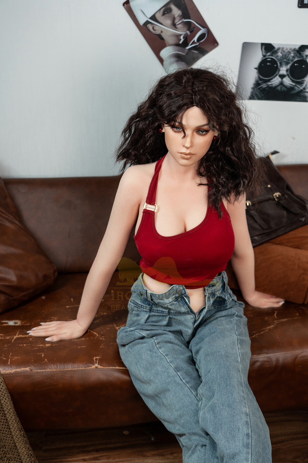 Flora-166cm(5'45")D-cup Full Silicone Curl Slim Waist Jean Girl Sex Doll- Irontech Doll