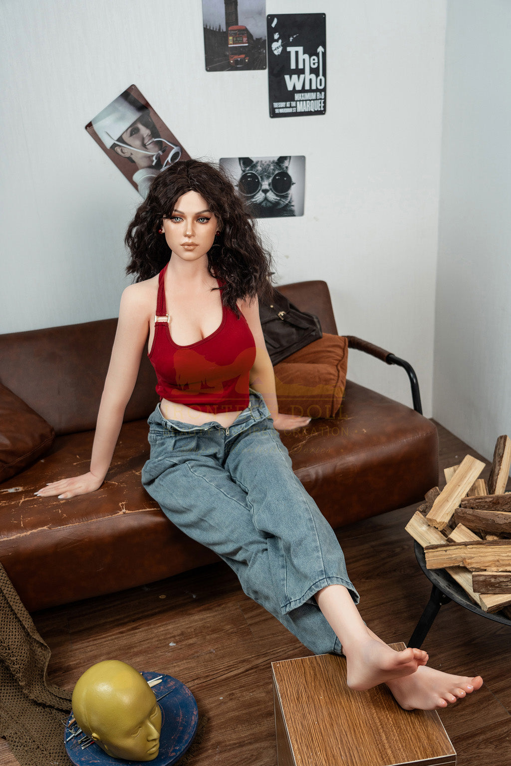 Flora-166cm(5'45")D-cup Full Silicone Curl Slim Waist Jean Girl Sex Doll- Irontech Doll