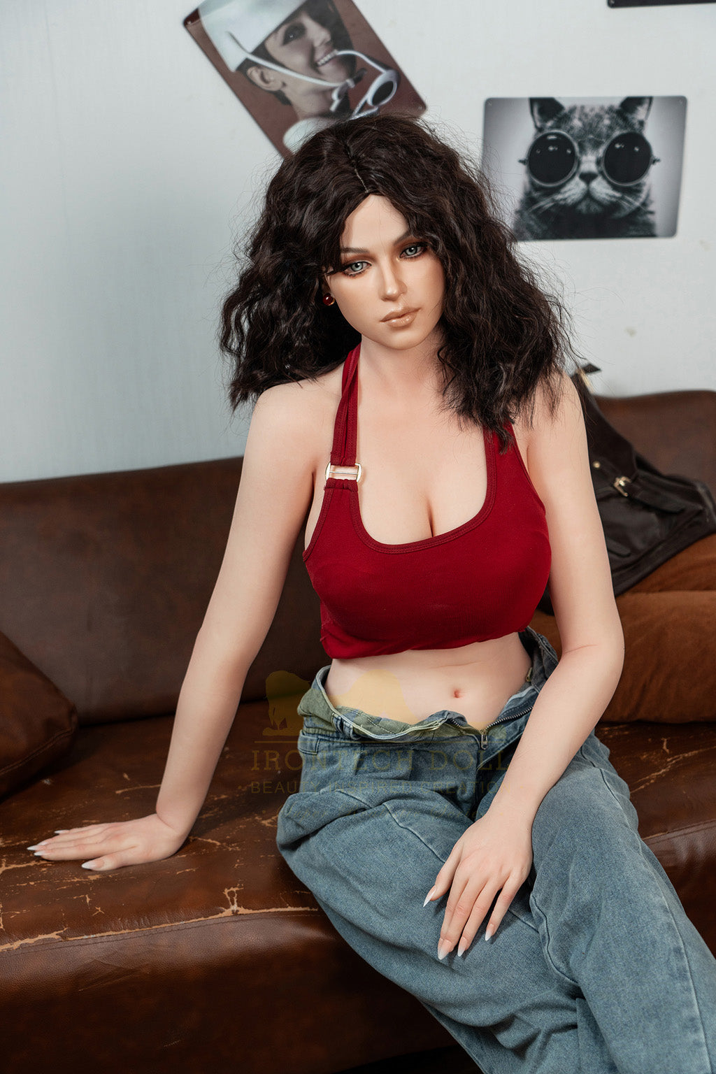 Flora-166cm(5'45")D-cup Full Silicone Curl Slim Waist Jean Girl Sex Doll- Irontech Doll