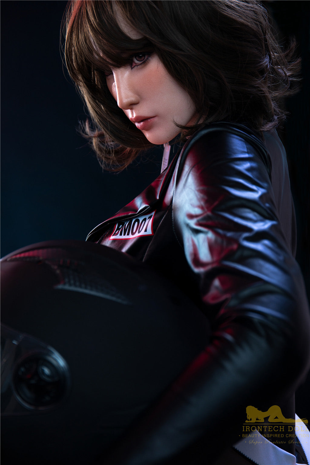 Catlin-166cm(5'45")D-cup Full Silicone Bob Leather Tight Racing Girl Sex Doll- Irontech Doll