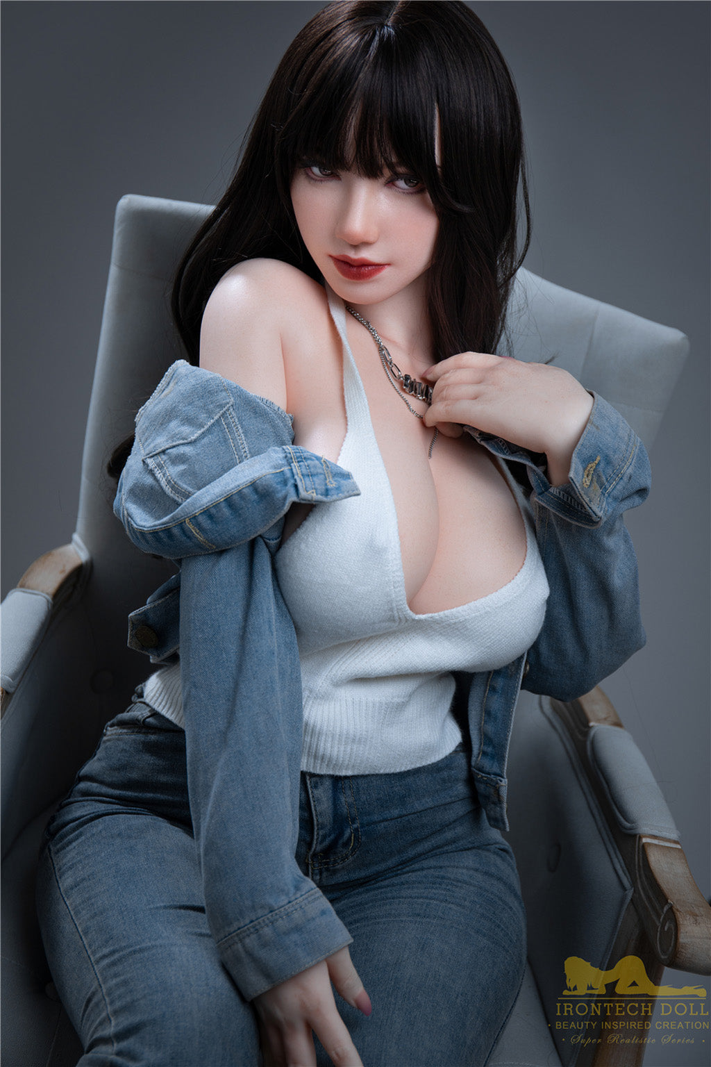 Rita-165cm(5'41")F-cup Full Silicone Mega Breasts Black Hair Jean Girl Sex Doll - Irontech Doll