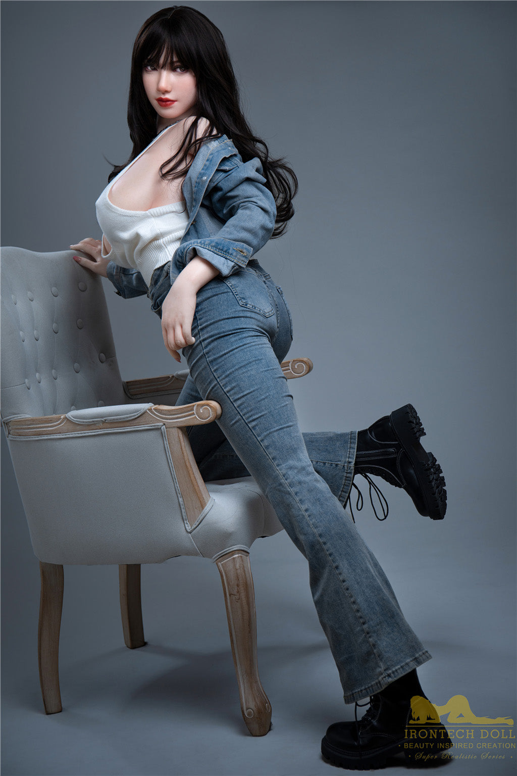 Rita-165cm(5'41")F-cup Full Silicone Mega Breasts Black Hair Jean Girl Sex Doll - Irontech Doll