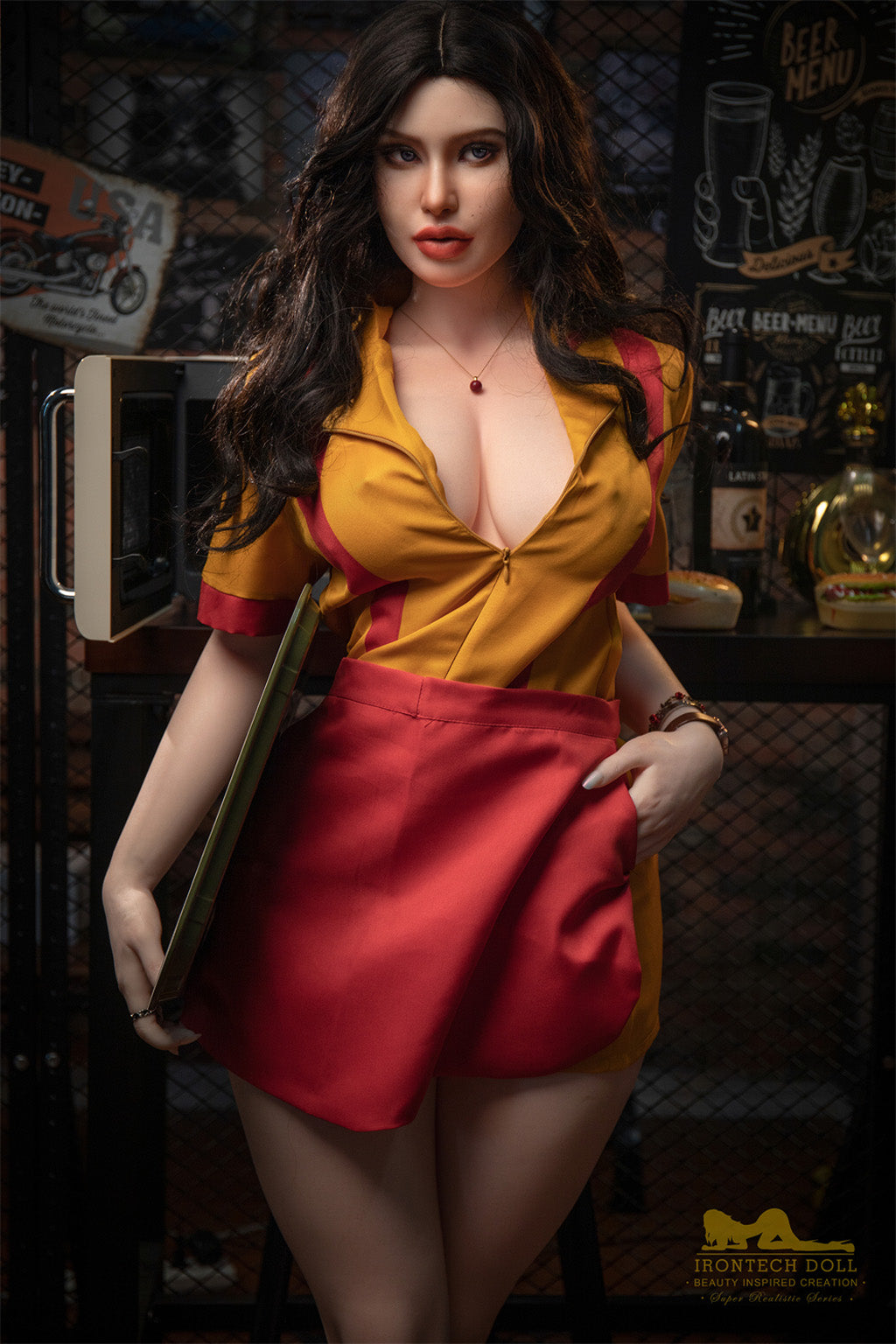 Pearl-164cm(5'38")E-cup Full Silicone American Bar Waitress Sex Doll - Irontech Doll