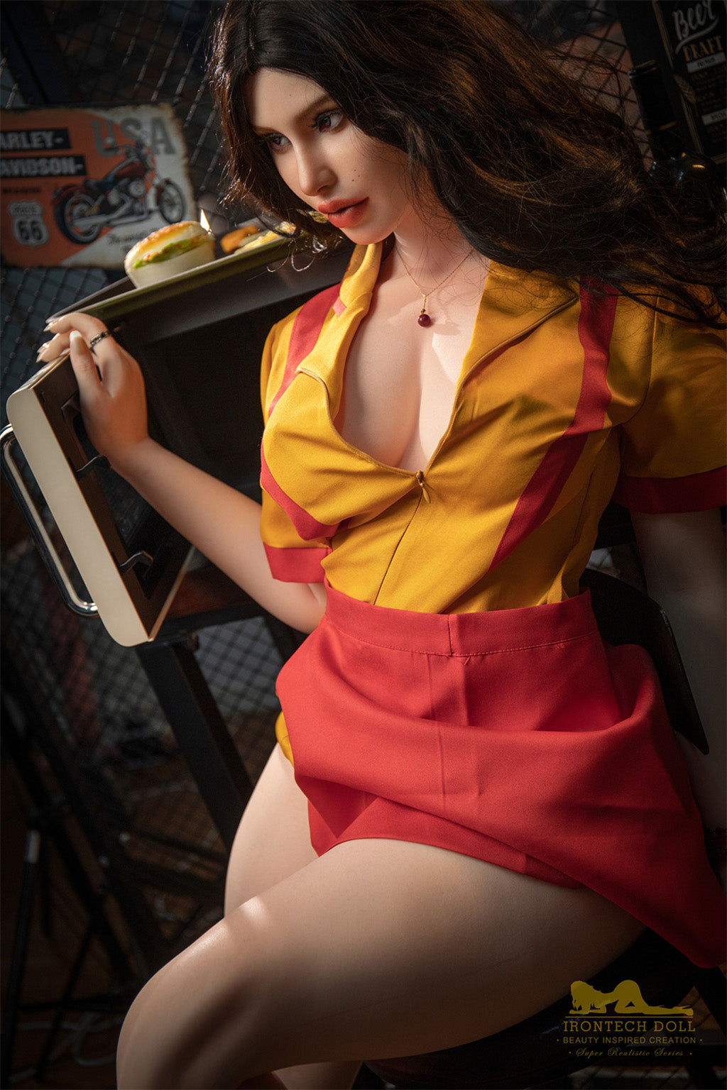 Pearl-164cm(5'38")E-cup Full Silicone American Bar Waitress Sex Doll - Irontech Doll