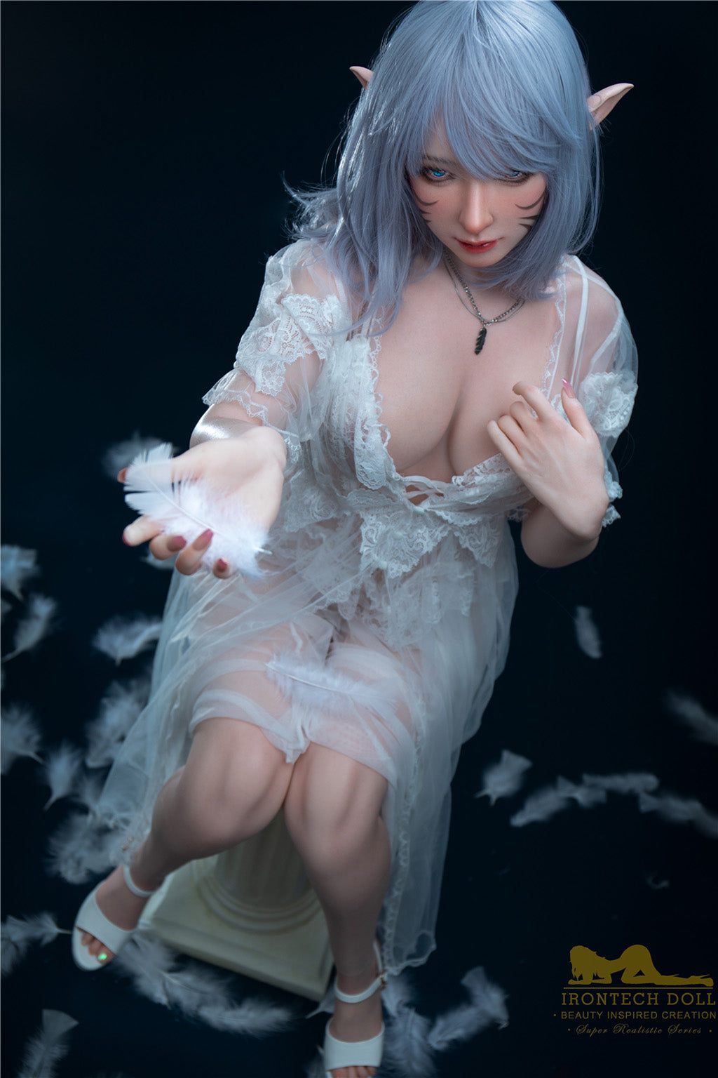 Candy-166cm(5'45")D-cup Full Silicone Silver Hair Anime Lace Skirt Sex Doll - Irontech Doll
