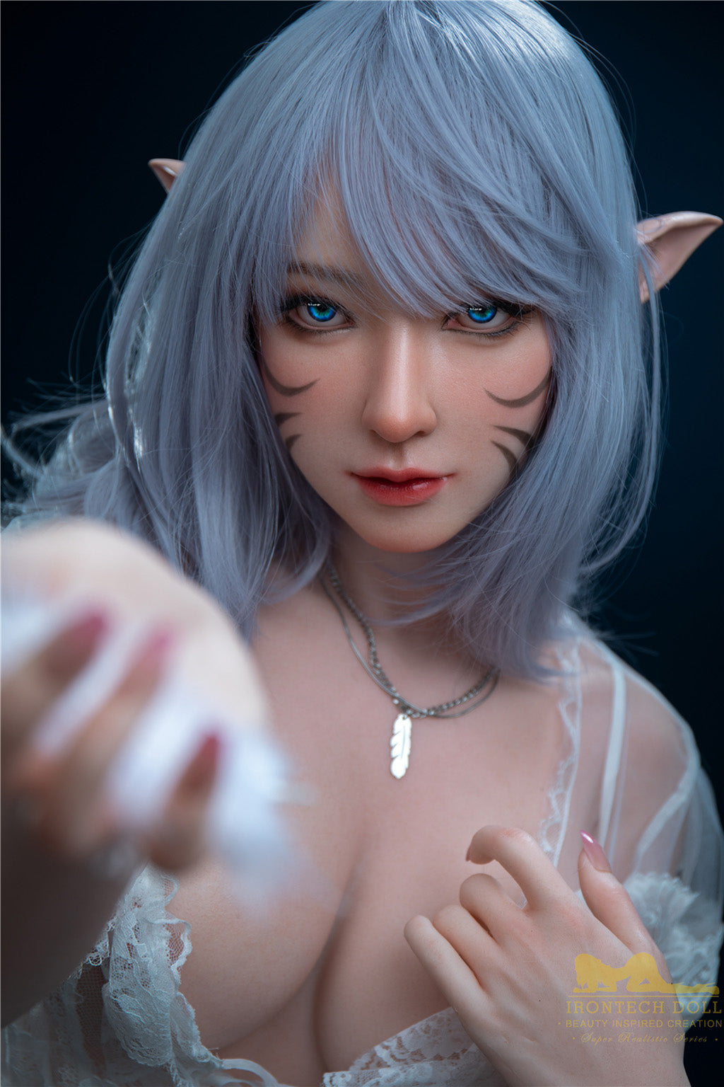 Candy-166cm(5'45")D-cup Full Silicone Silver Hair Anime Lace Skirt Sex Doll - Irontech Doll