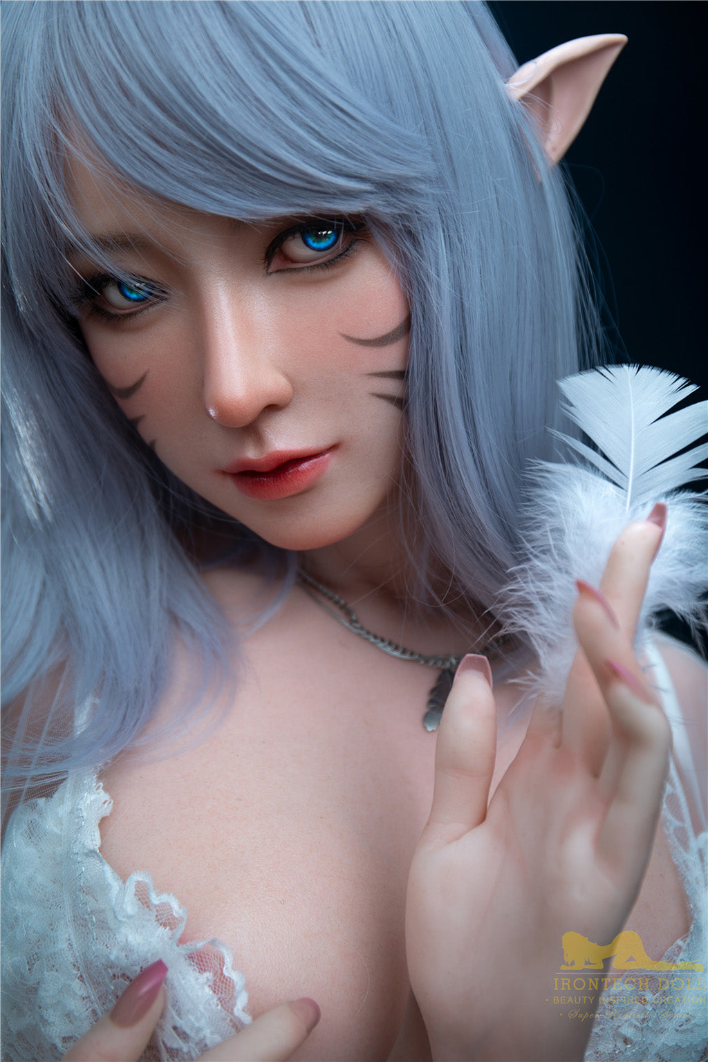 Candy-166cm(5'45")D-cup Full Silicone Silver Hair Anime Lace Skirt Sex Doll - Irontech Doll