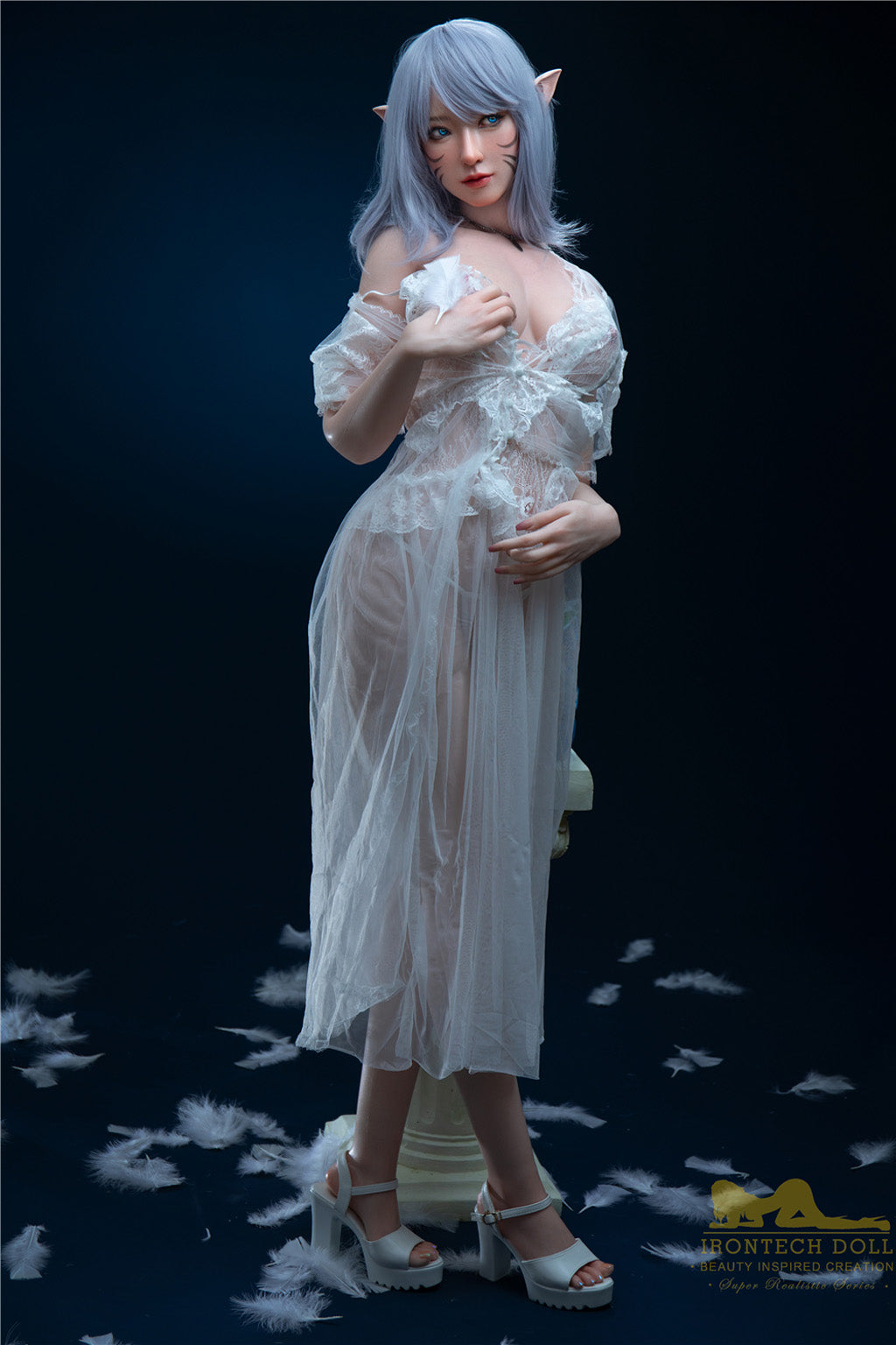 Candy-166cm(5'45")D-cup Full Silicone Silver Hair Anime Lace Skirt Sex Doll - Irontech Doll