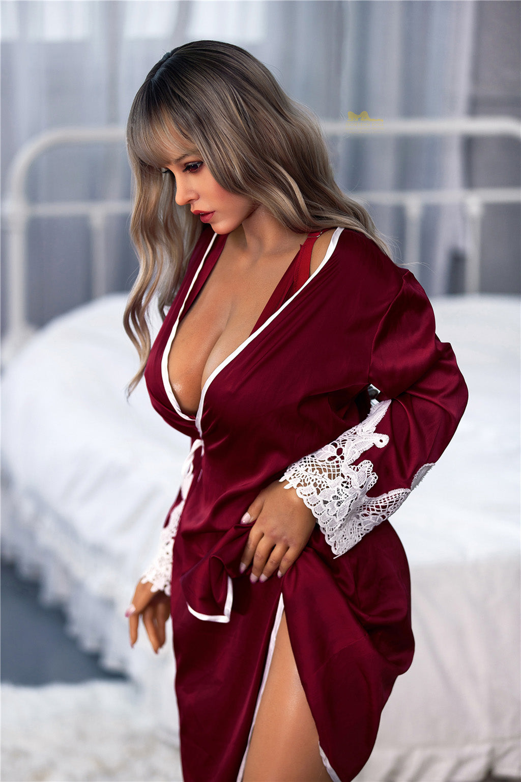 Raya -165cm(5'41")F-cup Full Silicone British  Pajamas Silver Hair Beauty Sex Doll Dark Tanned - Irontech Doll