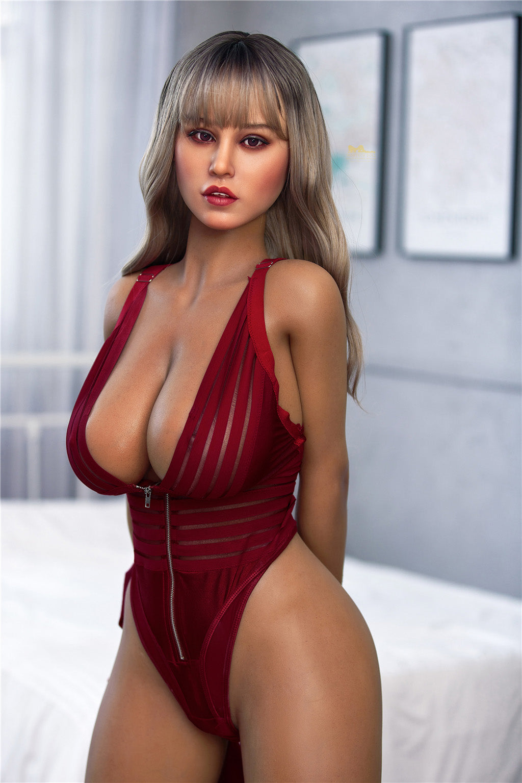 Raya -165cm(5'41")F-cup Full Silicone British  Pajamas Silver Hair Beauty Sex Doll Dark Tanned - Irontech Doll