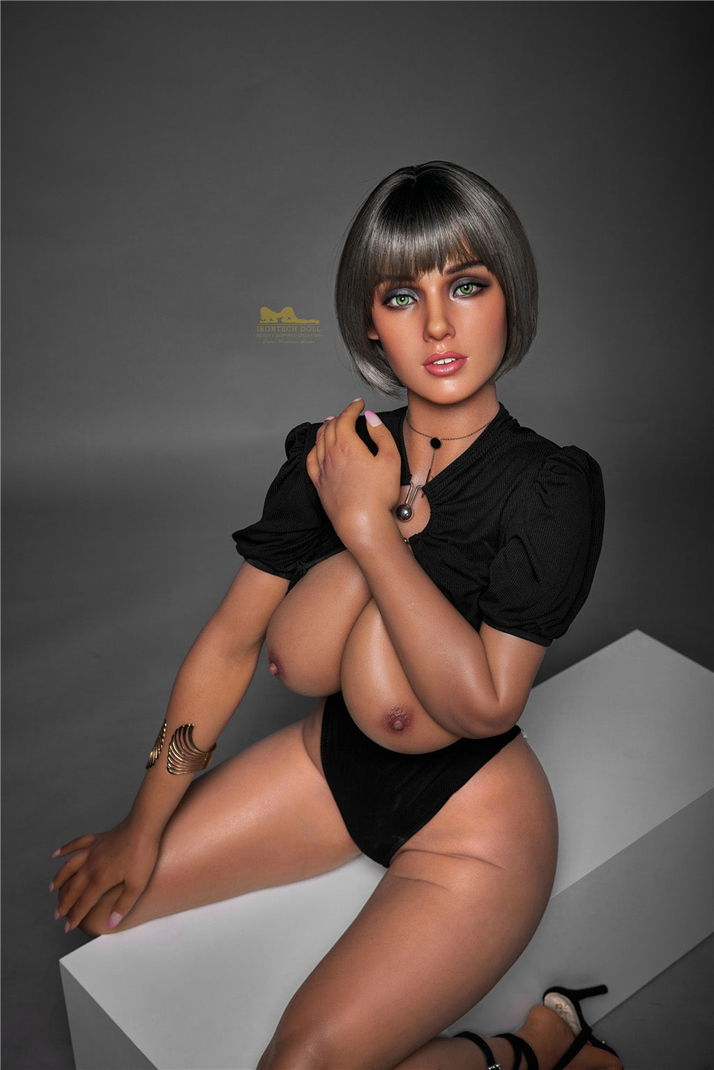 Romy Dark Tanned -165cm(5'41")F-cup Full Silicone Mega Breasts Bob Cosplay SM Sex Doll - Irontech Doll