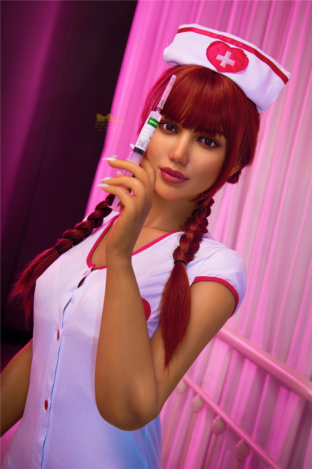 Nicole-168cm(5'51")C-cup S13 Full Silicone American Ponytail Cosplay Nurse Sex Doll Dark Tanned - Irontech Doll