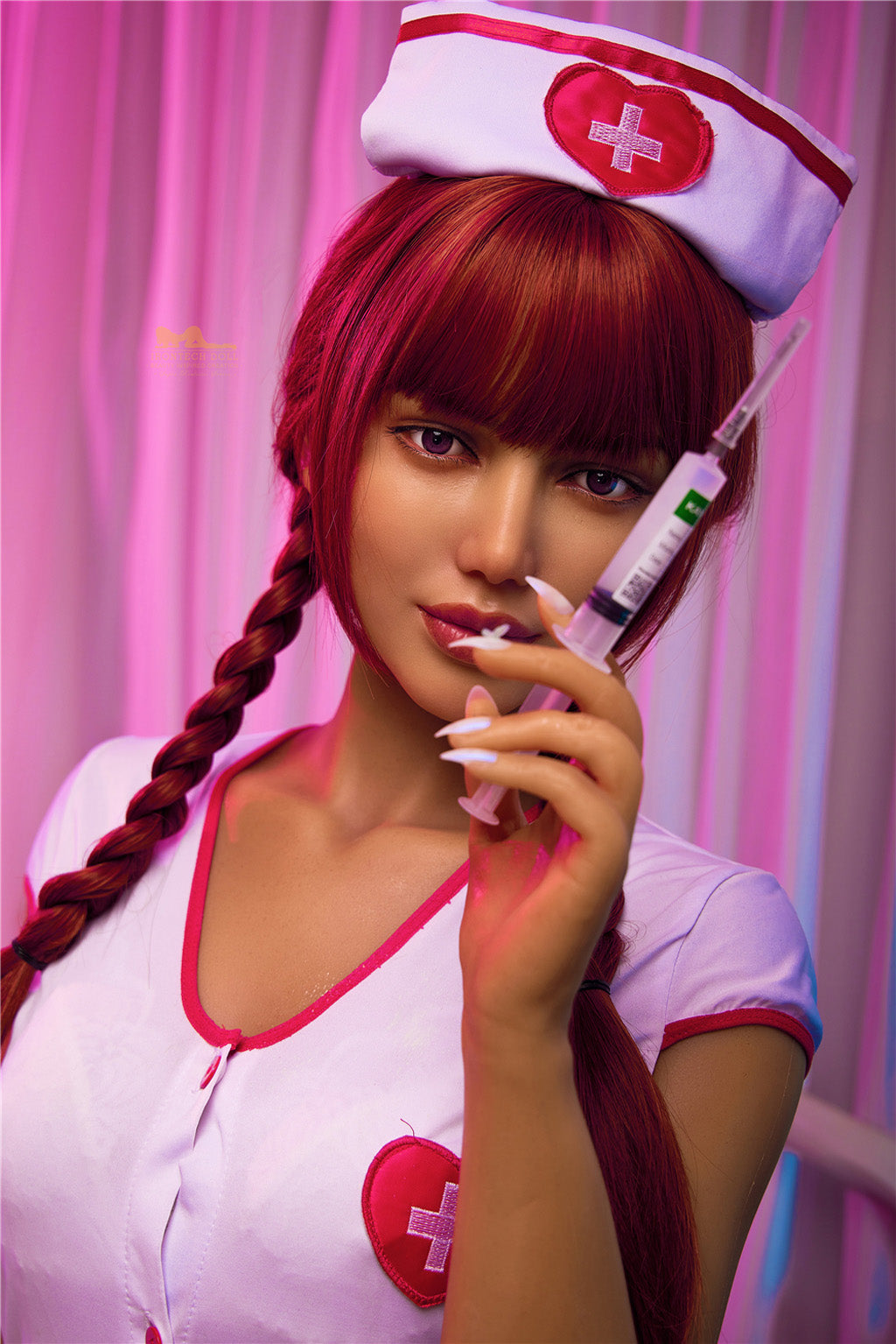 Nicole-168cm(5'51")C-cup S13 Full Silicone American Ponytail Cosplay Nurse Sex Doll Dark Tanned - Irontech Doll