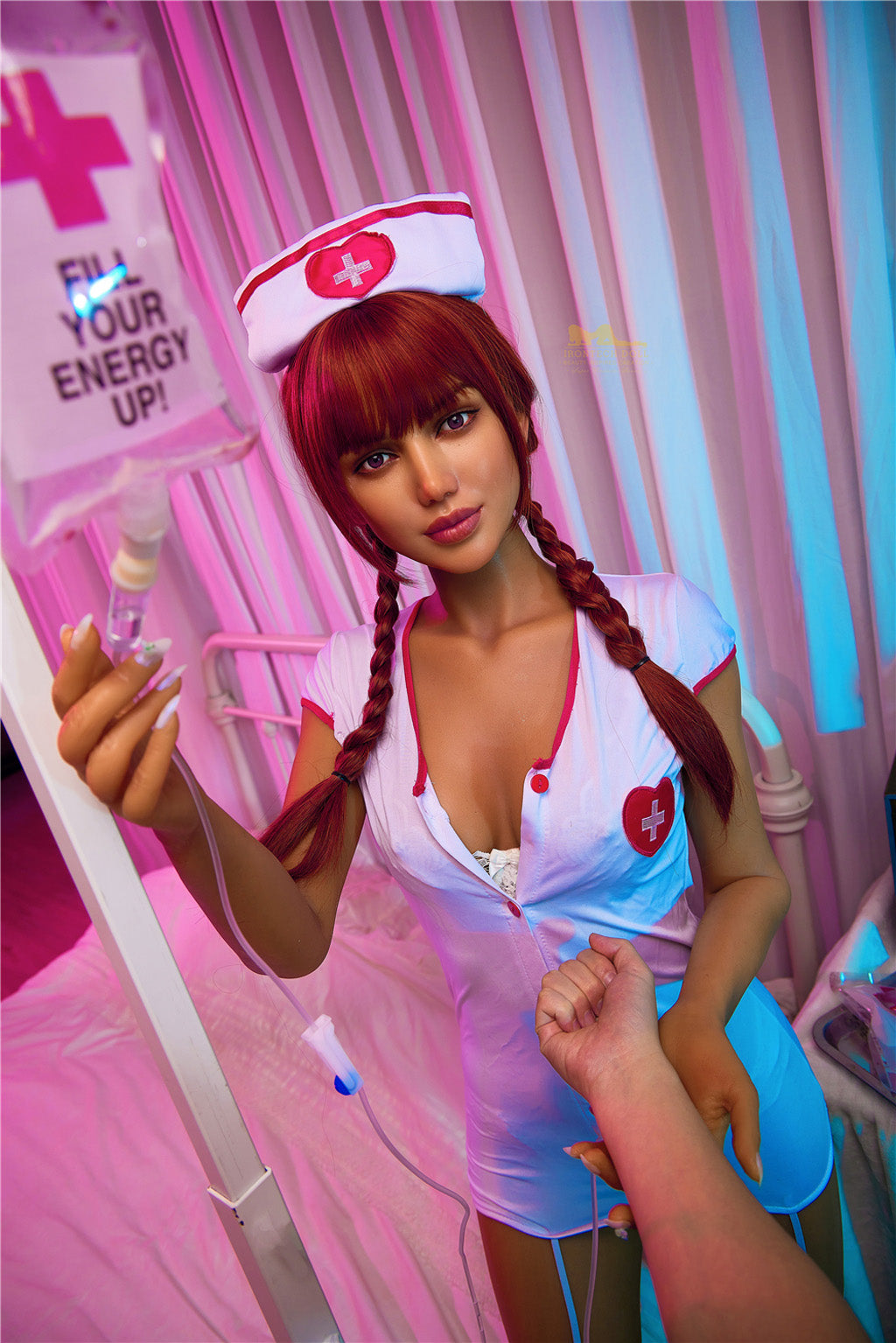 Nicole-168cm(5'51")C-cup S13 Full Silicone American Ponytail Cosplay Nurse Sex Doll Dark Tanned - Irontech Doll