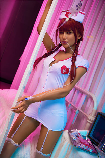 Nicole-168cm(5'51")C-cup S13 Full Silicone American Ponytail Cosplay Nurse Sex Doll Dark Tanned - Irontech Doll