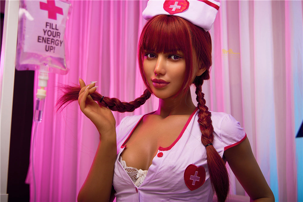 Nicole-168cm(5'51")C-cup S13 Full Silicone American Ponytail Cosplay Nurse Sex Doll Dark Tanned - Irontech Doll