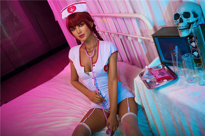 Nicole-168cm(5'51")C-cup S13 Full Silicone American Ponytail Cosplay Nurse Sex Doll Dark Tanned - Irontech Doll