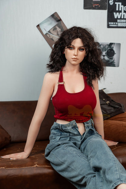 Flora-166cm(5'45")D-cup Full Silicone Curl Slim Waist Jean Girl Sex Doll- Irontech Doll