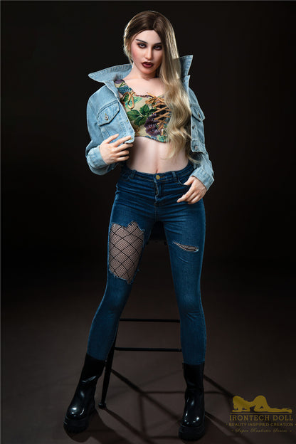 Pearl -168cm(5'51")C-cup Full Silicone Fashionable Jean Blonde Sex Doll- Irontech Doll