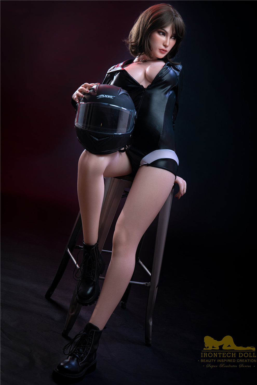 Catlin-166cm(5'45")D-cup Full Silicone  Bob Leather Tight Racing Girl Sex Doll- Irontech Doll