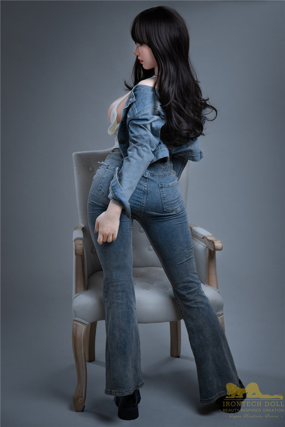 Rita-165cm(5'41")F-cup Full Silicone Mega Breasts Black Hair Jean Girl  Sex Doll - Irontech Doll