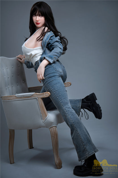 Rita-165cm(5'41")F-cup Full Silicone Mega Breasts Black Hair Jean Girl  Sex Doll - Irontech Doll